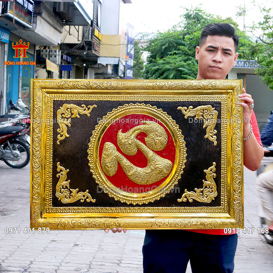 Tranh chữ tâm thư pháp bằng đồng được chế tác hoàn toàn thủ công truyền thống